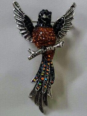 ​✨ Vibrant Rhinestone Bird on Branch Statement Brooch Pin ✨